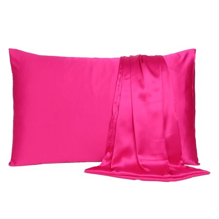 Homeroots 20 x 30 in. Fuchsia Dreamy Silky Satin Queen Size Pillowcases 387905